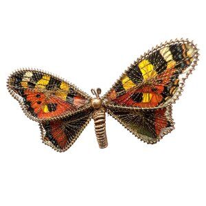 Wrapped Gold Thread Rare Monarch Butterfly Brooch West Germany Vintage